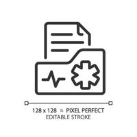 2D pixel perfect editable black medical record simple icon, isolated vector, thin line document illustration. vector