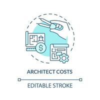 2D editable blue architect costs icon, monochromatic isolated vector, construction cost thin line illustration. vector