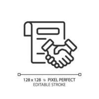 2D pixel perfect editable black agreement simple icon, isolated vector, thin line document illustration. vector