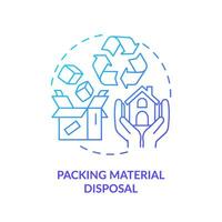 2D packing material disposal gradient icon representing moving service, simple isolated vector, thin line illustration. vector