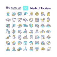 2D editable multicolor big line icons set representing medical tourism, isolated vector, linear illustration. vector