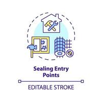 2D editable multicolor sealing entry points icon, simple isolated vector, integrated pest management thin line illustration. vector