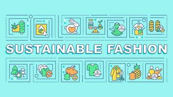 Sustainable fashion text with various thin line icons concept on blue monochromatic background, editable 2D vector illustration.