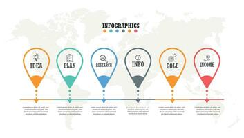 Business process. Timeline infographics with 6 steps, options. Vector template.