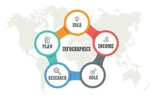 Universal abstract element of chart, graph, diagram with 5 steps, options, parts, processes connected via bone. Vector business template for presentation and training.