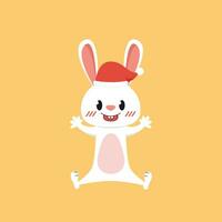 Rabbit in Christmas day. Cute Rabbit in Red Santa Claus hat. Vector illustration.