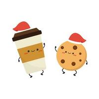 Coffee cup and Cookie character design. cartoon vector. vector