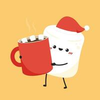 Marshmallow cartoon. marshmallow character design. Marshmallow with a Santa claus hat. vector