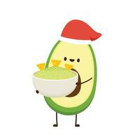 aguacate en Papa Noel sombrero. nacho inmersión en bol. nacho vector. aguacate aderezo. aguacate personaje diseño. vector