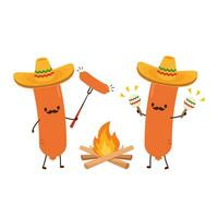 Sausage character design. Sausage on white background. vector