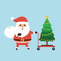 Cartoon Christmas illustrations isolated on pastel. Funny happy Santa Claus character with gift, bag with presents, waving and greeting. For Christmas cards, banners. vector