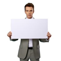 AI generated Businessman holding placard png isolated on transparent background