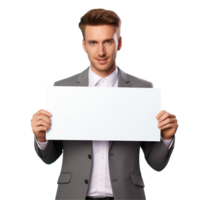 AI generated Businessman holding placard png isolated on transparent background