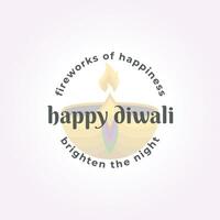 diwali candle light logo typography label, deepavali design vector icon illustration