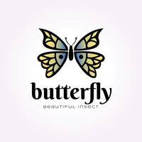 beautiful butterfly logo icon vintage design, green insect beauty illustration vector