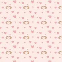 pattern with hearts of different sizes and hand. delicate pink shades. vector pattern