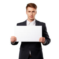 AI generated Businessman holding placard png isolated on transparent background