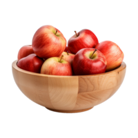 AI generated Apples in wooden bowl isolated on transparent background png