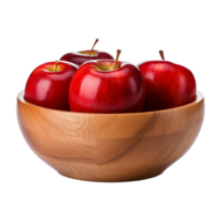 AI generated Apples in wooden bowl isolated on transparent background png