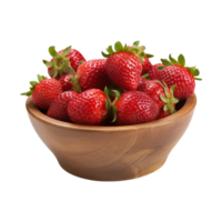 AI generated Strawberries in wooden bowl isolated on transparent background png