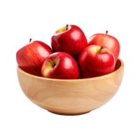 AI generated Apples in wooden bowl isolated on transparent background png