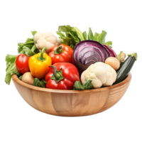 AI generated Vegetables in wooden bowl isolated on transparent background png