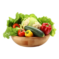 AI generated Vegetables in wooden bowl isolated on transparent background png