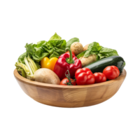 AI generated Vegetables in wooden bowl isolated on transparent background png