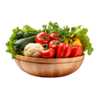 AI generated Vegetables in wooden bowl isolated on transparent background png