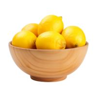 AI generated Lemons in wooden bowl isolated on transparent background png