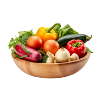 AI generated Vegetables in wooden bowl isolated on transparent background png