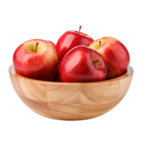 AI generated Apples in wooden bowl isolated on transparent background png