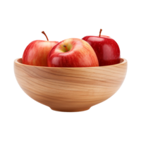 ai généré pommes dans en bois bol isolé sur transparent Contexte png