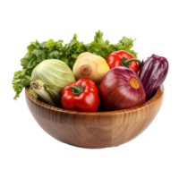 AI generated Vegetables in wooden bowl isolated on transparent background png