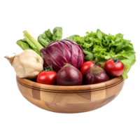 AI generated Vegetables in wooden bowl isolated on transparent background png