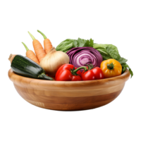 AI generated Vegetables in wooden bowl isolated on transparent background png