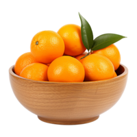 AI generated Oranges in wooden bowl isolated on transparent background png