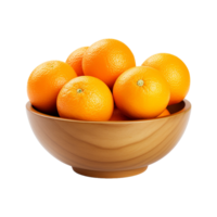 AI generated Oranges in wooden bowl isolated on transparent background png