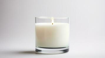 AI generated Generative AI, candle with label mockup. Aesthetic minimalistic composition blank, textile. Comfort, spa, relax and wellness concept. photo