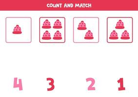 Count all pink winter caps and match with the correct number. vector