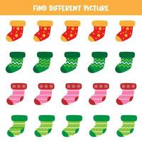 Find different colorful sock in each row. Logical game for preschool kids. vector