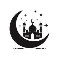 Silhouette of A mosque sitting on a crescent moon vector illustration