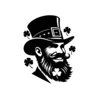 silhouette of a Happy bearded man with hat celebrating saint patricks day on white background vector