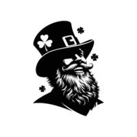 silhouette of a Happy bearded man with hat celebrating saint patricks day on white background vector