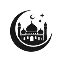 Silhouette of A mosque sitting on a crescent moon vector illustration