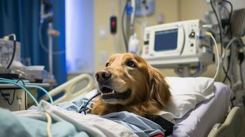 AI generated Photo of a therapy dog bringing comfort to hospital. Generative AI