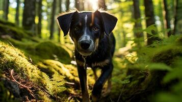 AI generated Photo of an adventurous dog exploring a dense forest. Generative AI