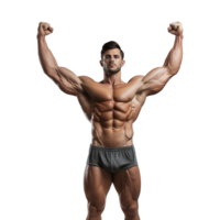 ai generado hombre atleta flexionando músculo aislado en transparente antecedentes png