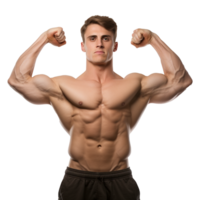 AI generated Man athlete flexing muscle isolated on transparent background png