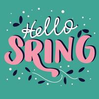 Hello Spring text banner. Handwriting inscription, Hello Spring color square composition. Hand drawn vector art